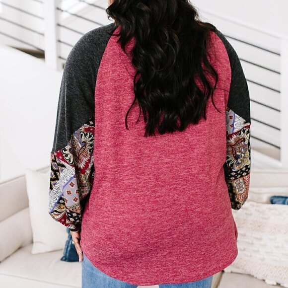 First Love Heathered Red w/ Gray Sleeves & Pattern - Picture 2 of 4